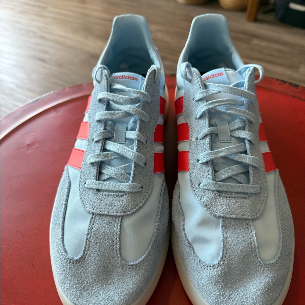 Adidas Men's Sky Blue and Coral Sneakers